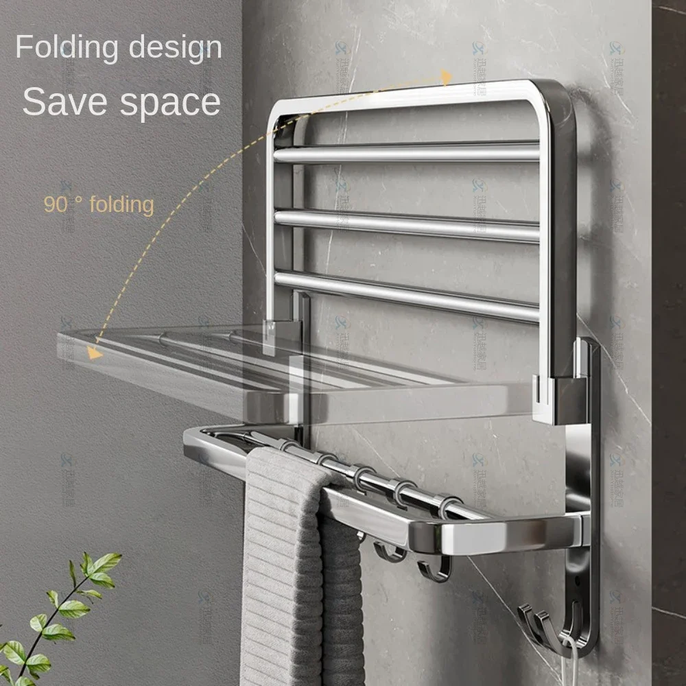 Imagem -02 - Parede de Movable Hook Rack Toalha Titular Folding Bar Shower Clothes Shelf Acessórios do Banheiro Silver Hanger Aço Inoxidável 304