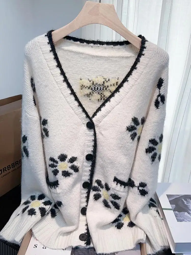 

Ретро осень зима синий бежевый лоскутный свитер с v-образным вырезом и длинными рукавами женский однобортный универсальный кардиган короткие вязаные топы