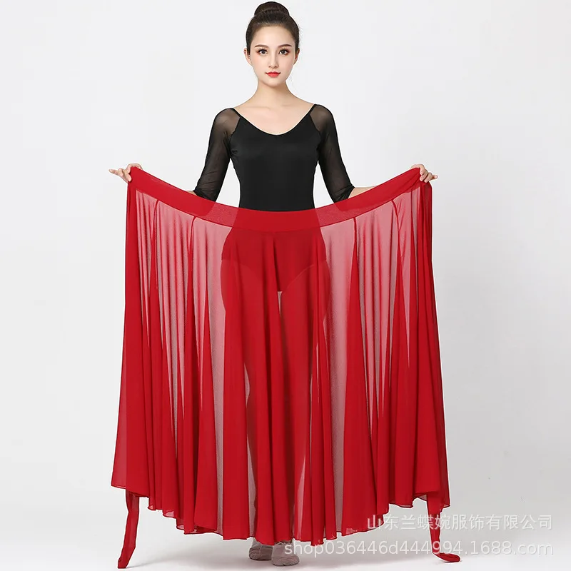 720 degree large swing chiffon skirt for women, spring, summer, autumn, big red Xinjiang dance skirt, square dance beach long sk