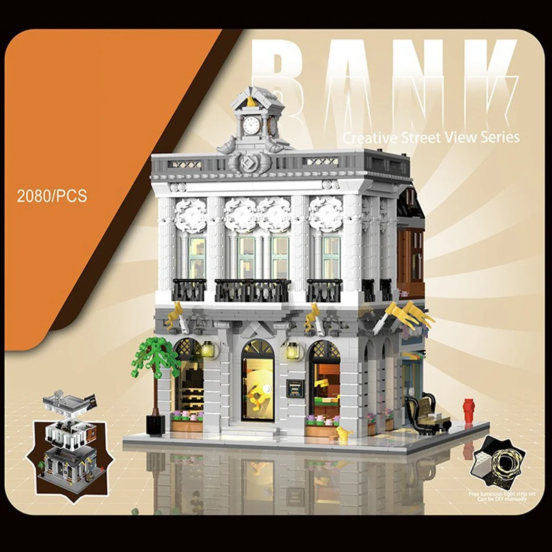 City Town Street View มุมร้านกาแฟร้านขายของชํา Building Blocks มินิอิฐ Bank สถาปัตยกรรมไฟของเล่นเด็กของขวัญ