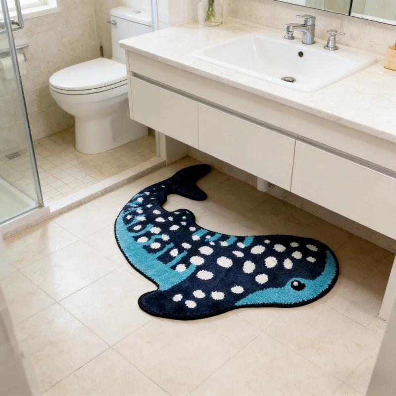VIKAMA Cartoon Shark Floor Mat Soft Plush Bedroom Rug Non-Slip Bathroom Door Mat Home