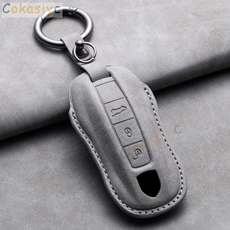 Leather Car Key Cover Case Shell For Porsche Panamera Carman Macann Bobst Cayenne 911 970 981 991 996 Keychain Key Accessories