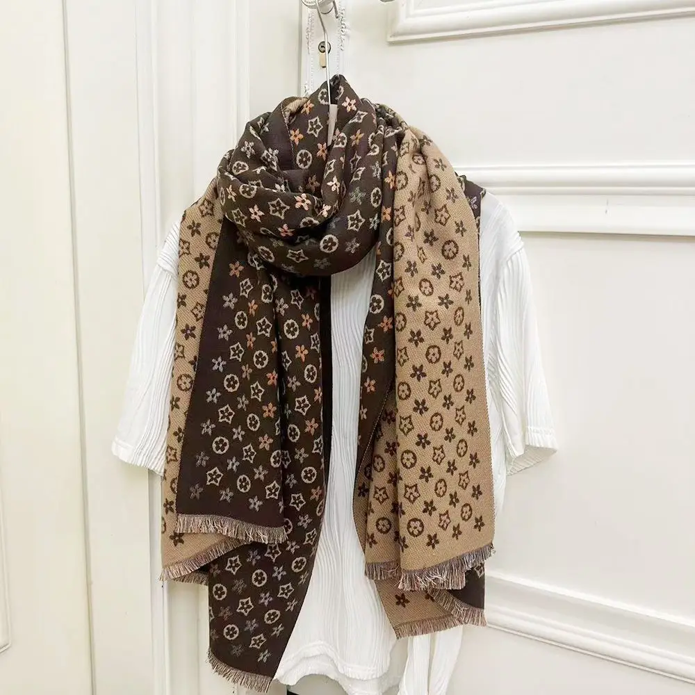 2026 Fashion New Scarf Women High-end Sense Versatile Warm Imitation Cashmere Shawl Winter Simple Floral Double-sided Wraps