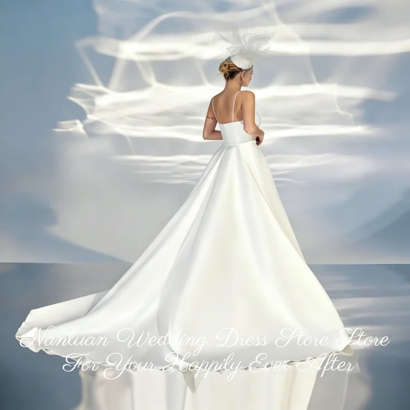 Romantic Satin Bridal Dress A Line V Neck Natural Waist Sleeveless Wedding Gown Vestidos De Novia Customized