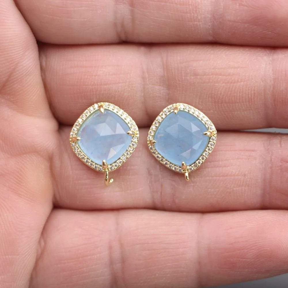 6pair CZ Colors Blue Amazonite Labradorite Stone Earrings Loop Connector DIY for Women Office Lady Hanging on Dangle Earrings