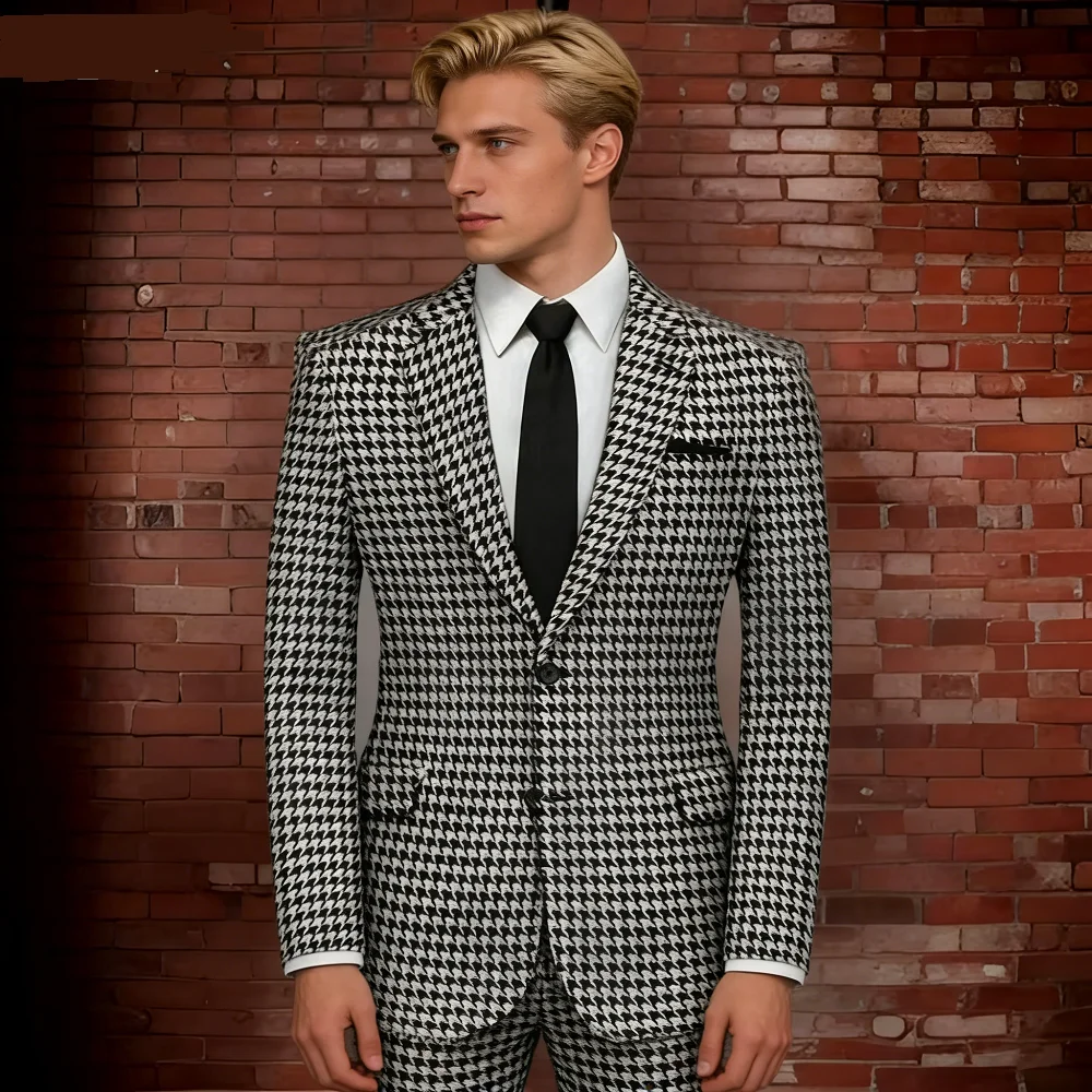 

Винтажный приталенный твидовый смокинг с узором «елочка», мужской пиджак с лацканами, свадебные костюмы жениха для мужчин, деловая повседневная куртка