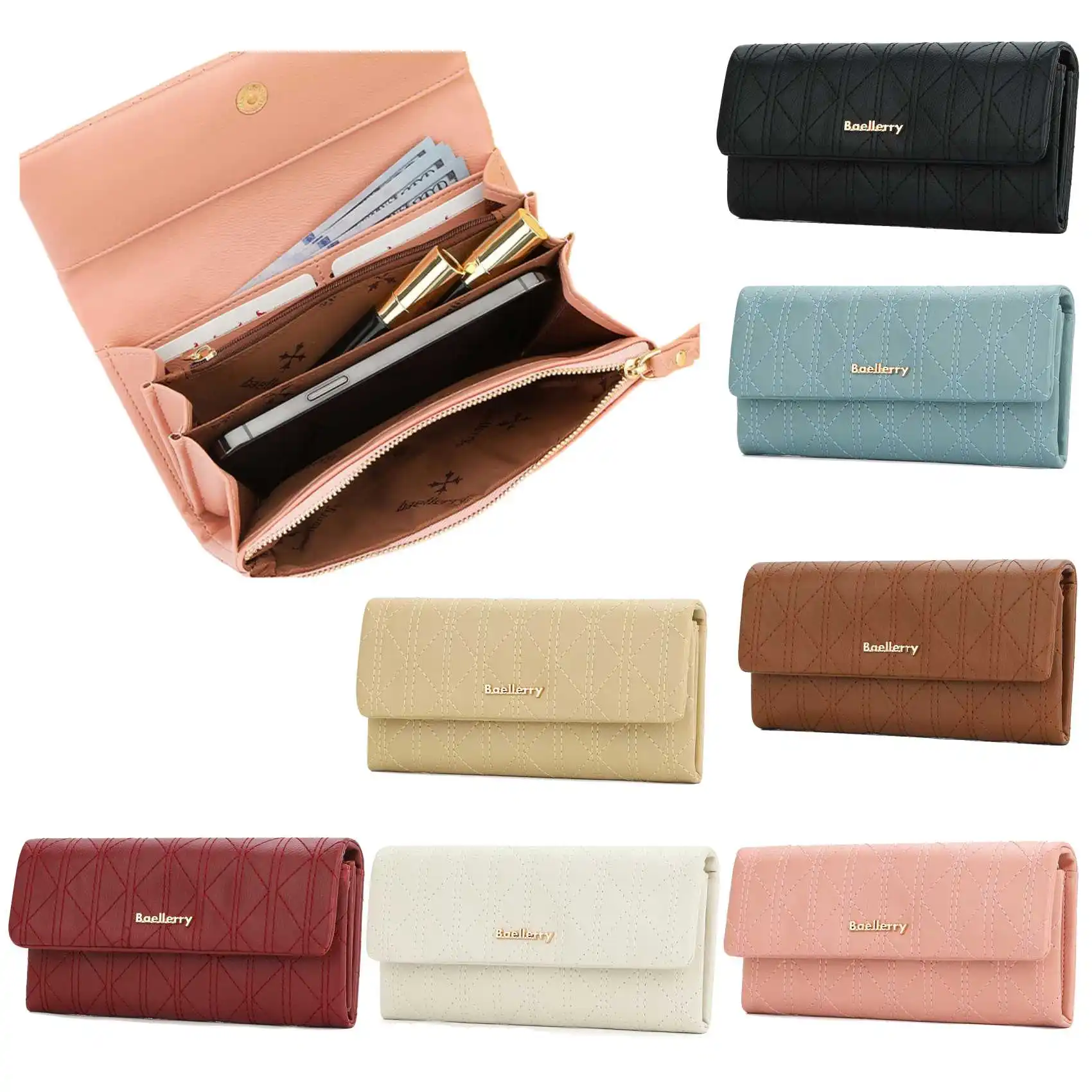 Argyle Quilted Cover Large Capacity Suction Clutch Bag New Women's Long Wallet Casual Mobile Phone Bag Multi-Slot Card Holder