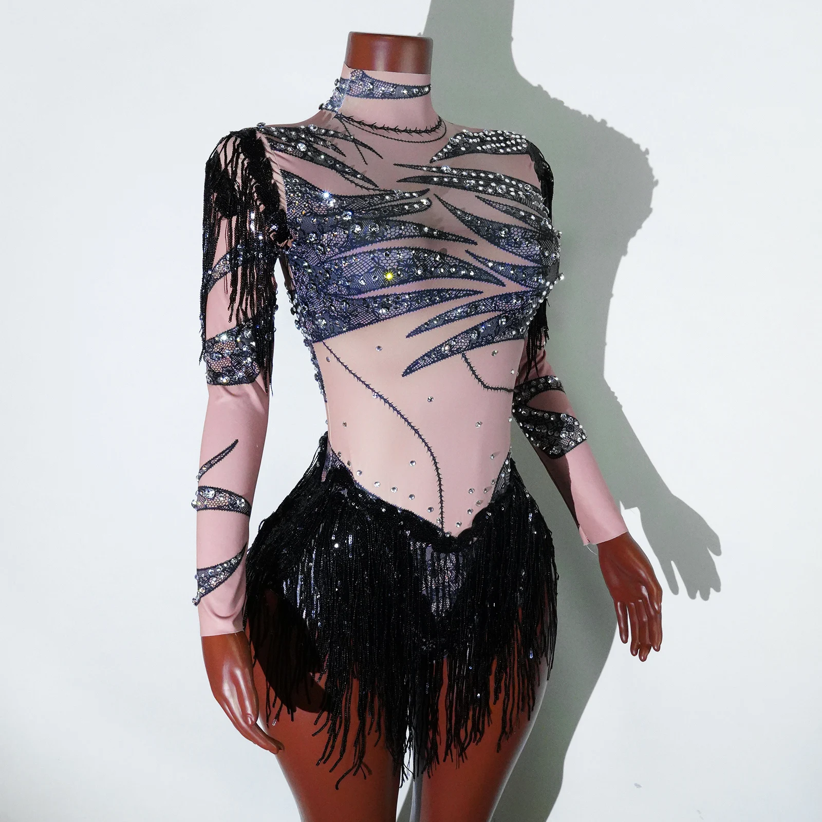 2025 Salsa Tango Bodysuit Women Contour Fit Rhinestone Fringe Competition Ready Dance Costume Pro Performance Wear