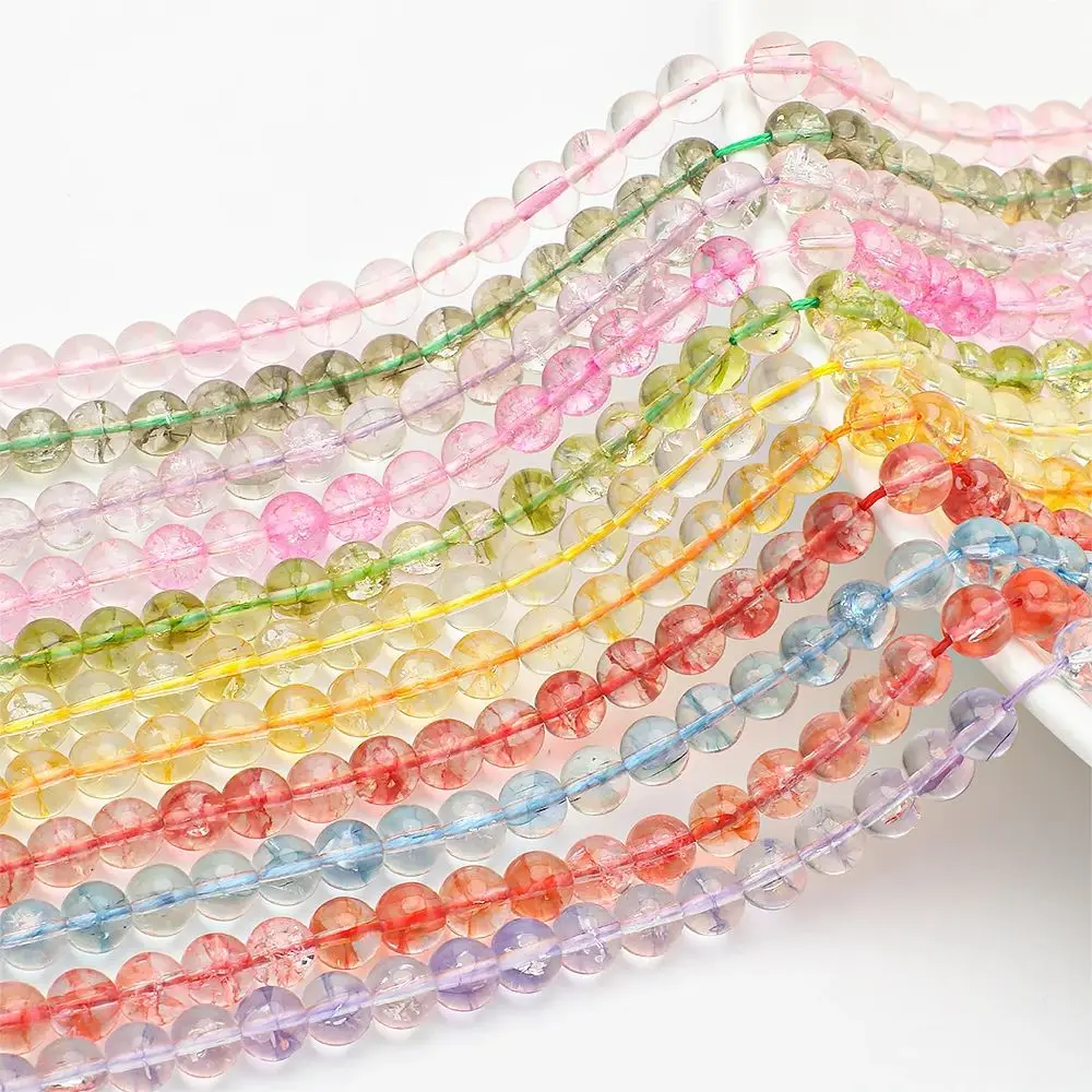 

45Pcs/Lot 8mm Crystal Glass Cracked Round Beads Colorful Loose Spacer Crafts for DIY Jewelry Making Charm Bracelet Necklace