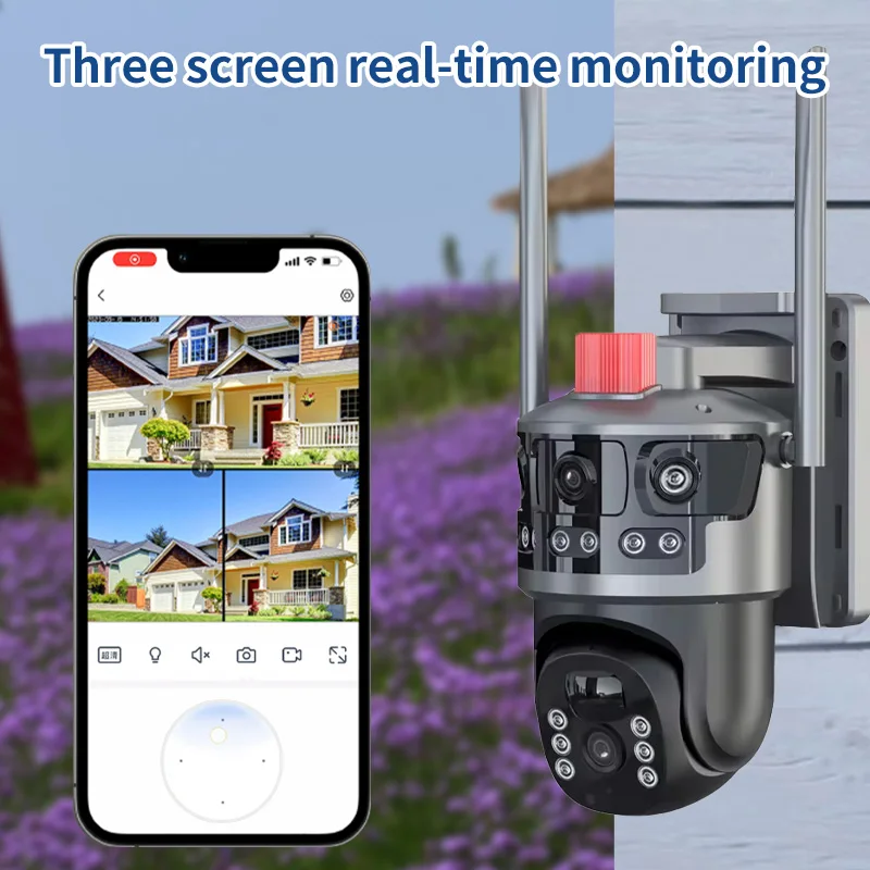 4MP V380pro APP Solar Power Dual Lens 3Screen  4G/WIFI IP Camera Full Color AI Humanoid Detection Home Security CCTV Monitor