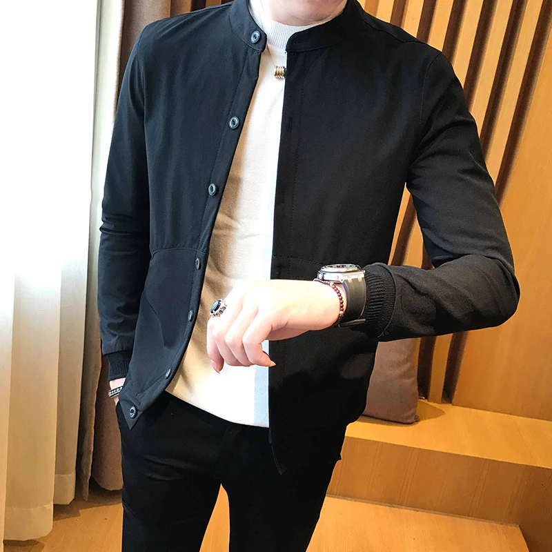 

Slim Fit Spring Autumn Men's Jaet Korean Sle S Size Faion Tight Outerwear ort People 55 Streetwear Polyester Fiber