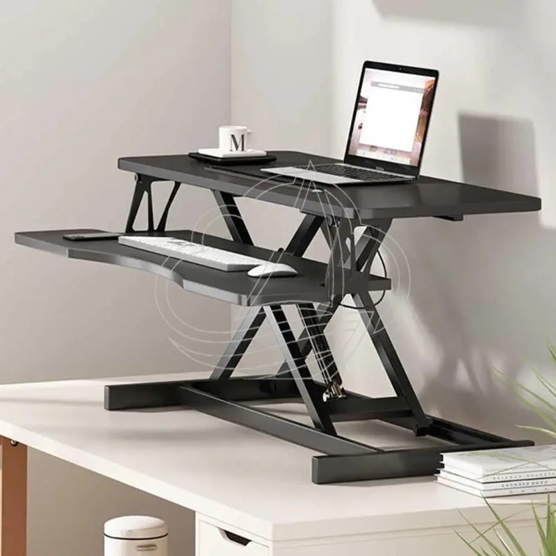 32 Inch Height Adjustable Sit to Stand Desk Riser Dual Monitor Workstation with Keyboard Tray