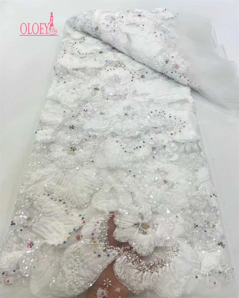 Luxury High-end Beaded Fabric Heavy Sequins Embroidery Fabric Fashion French Tulle Mesh Lace Fabric for Wedding