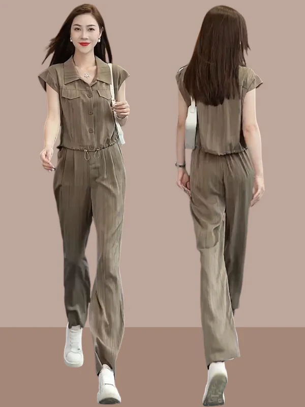 Stylish Slimming Summer Outfit Set for Women 2026 New Fashionable  Shirt And Pants Long Sleeve Button up Casual Wear