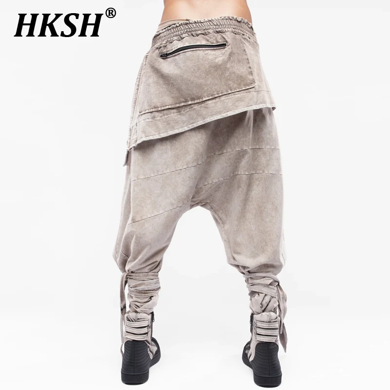 

HKSH Spring Summer Men's Tide Chic Punk Trousers Waste Land Asymmetric Skirt Pants Tie Dyed Vintage Ninja Leggings Cotton HK1816