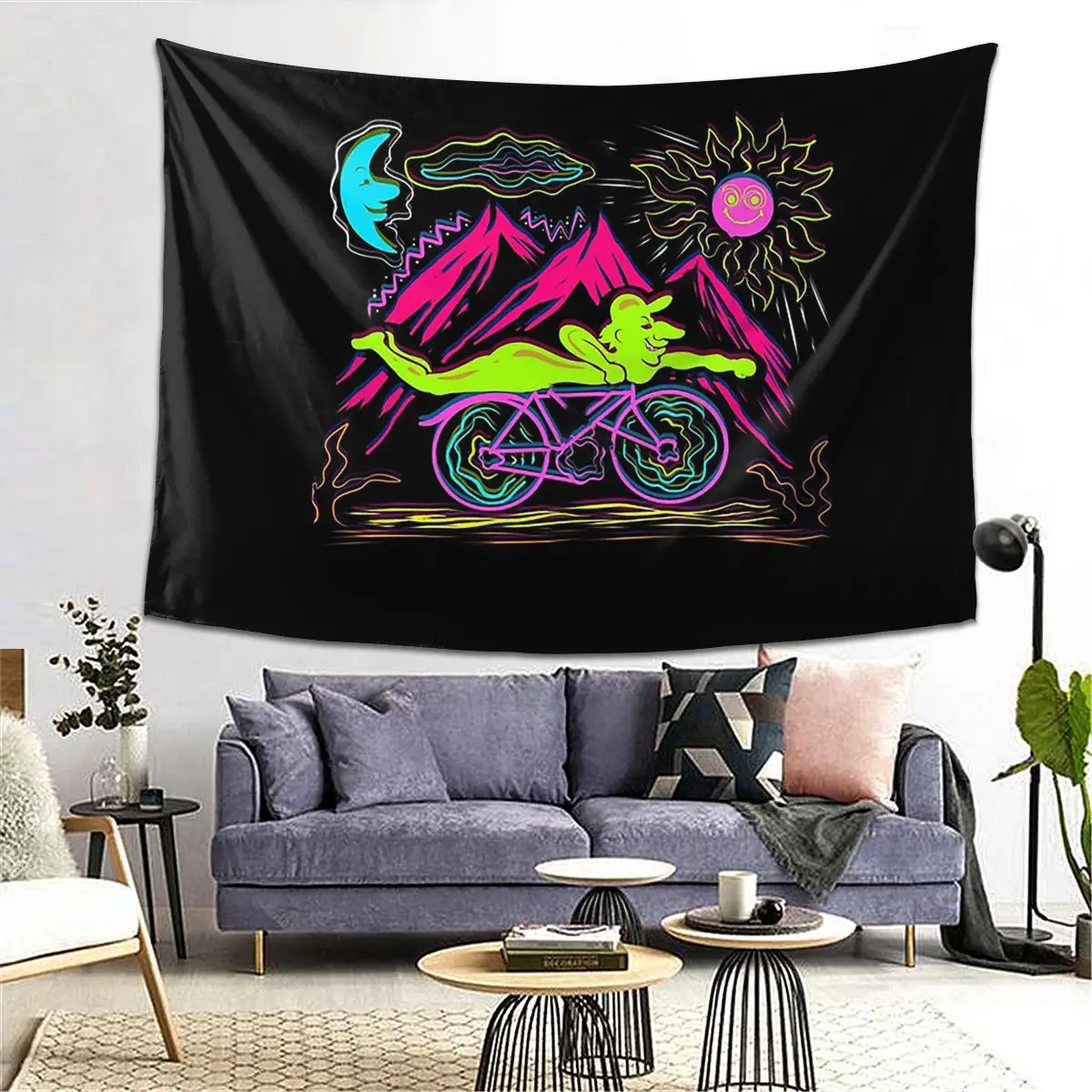 Bicycle Day 1943 LSD Acid Hofmann Trip Hallucinogen Tapestry Decor Art Aesthetic Tapestries  Home Wall Cloth Wall Hanging