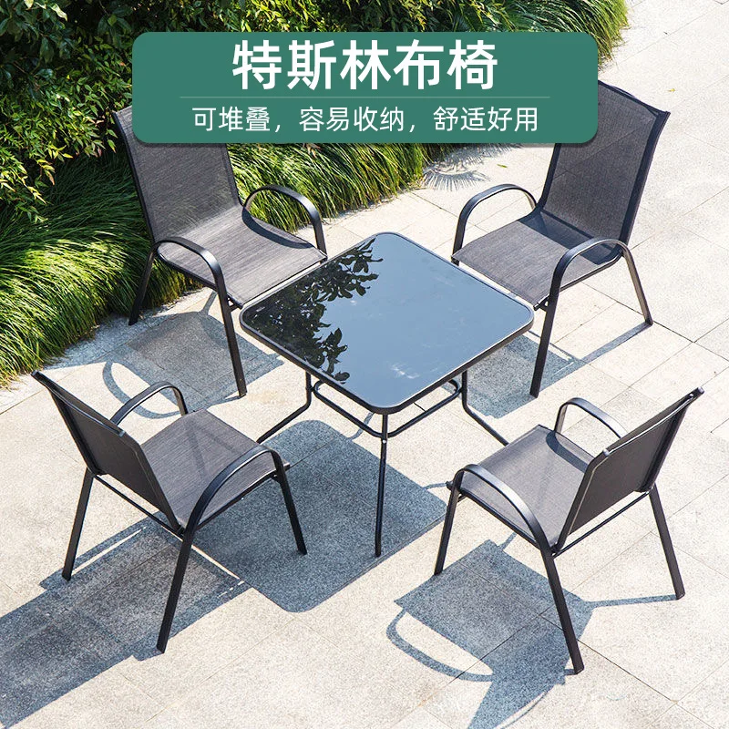 Leisure restaurant bar table and chair combination outdoor Teslinbu chair with umbrella hole table and chair