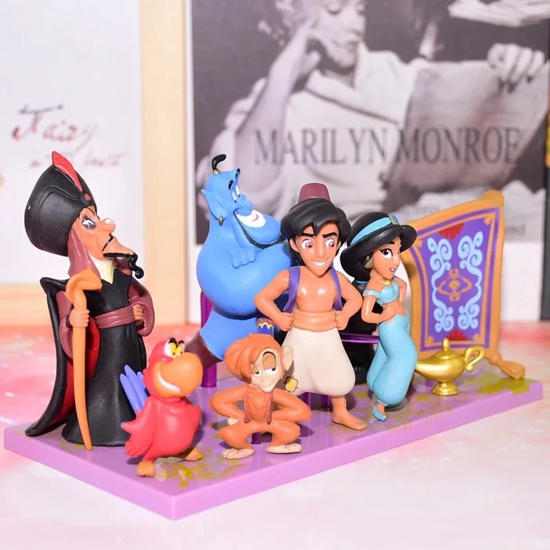 9 pçs/set disney princesa figura brinquedo jasmim mal macaco tigre aladdin e sua lâmpada pvc anime figuras de ação modelo brinquedos bonecas