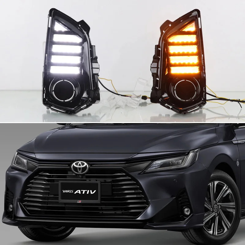 2PCS For Toyota Yaris Ativ Vios 2022 2023 LED Daytime Running Light Dynamic Turn Yellow Signal Relay Car 12V LED DRL Day Light