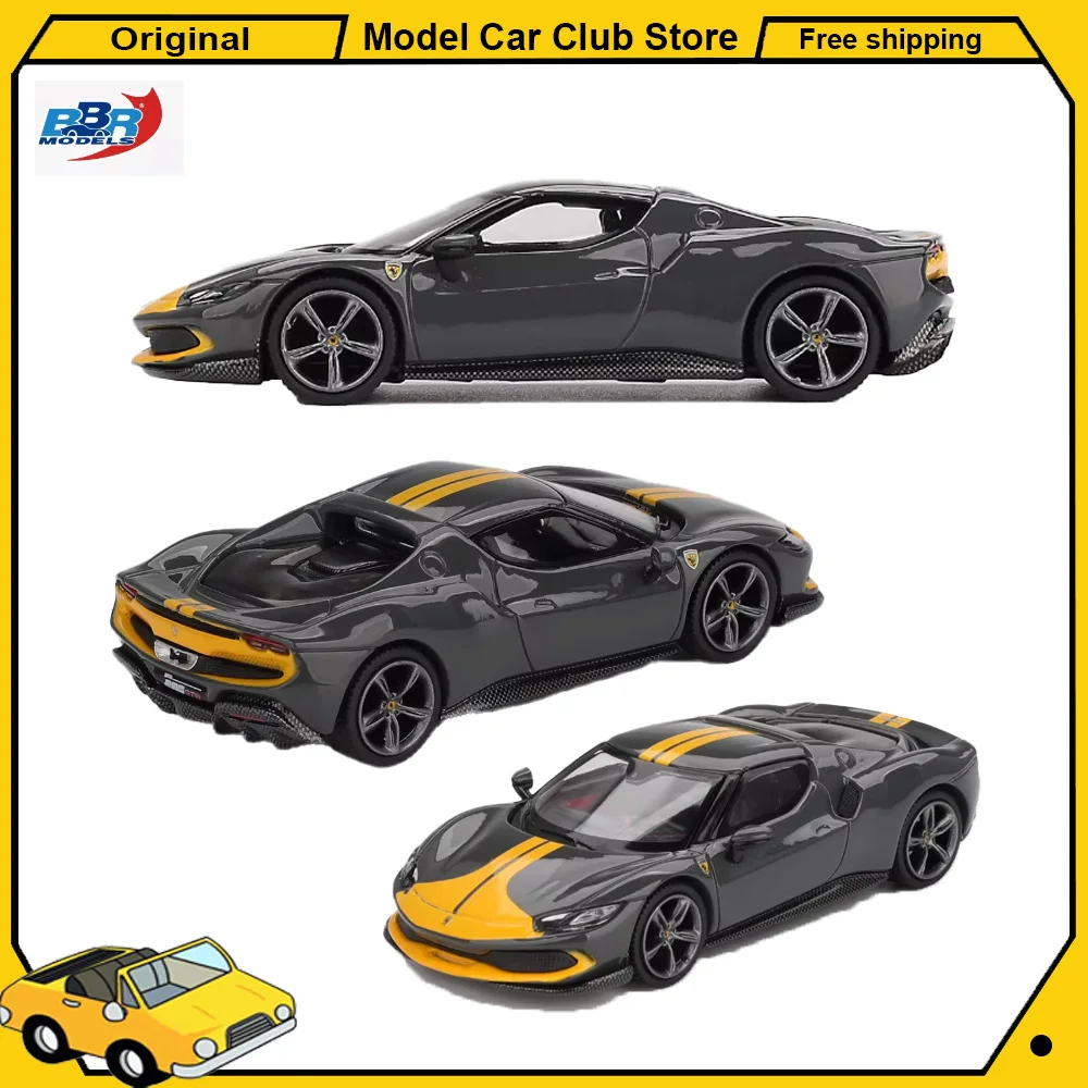 

Модель автомобиля BBR1:64 Ferrari 296 GTB, серая с желтыми элементами, из сплава, Rexy Roxy Pop Race, коллекционная модель, игрушка, подарок