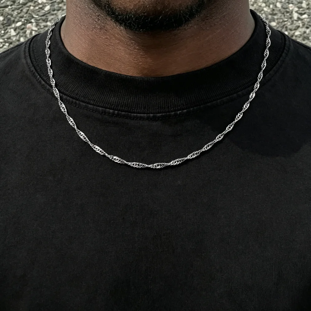 Hip Hop Stainless Steel Water Wave Chain Necklace Retro Gold Color Men Clavicle Chain Jewelry Fashion Titanium Steel Accessori