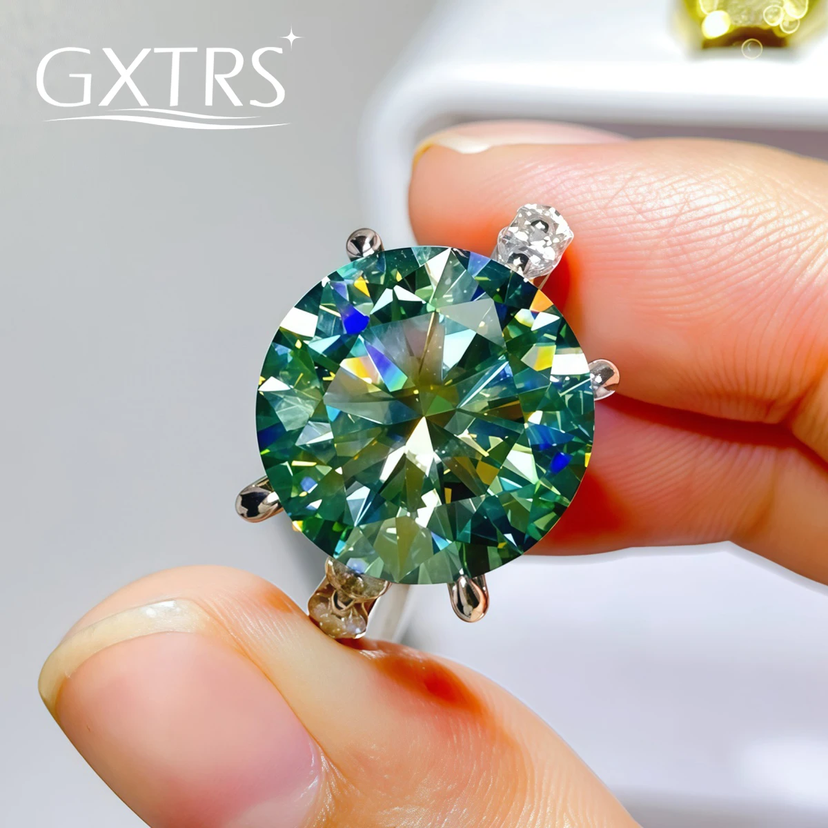 GXTRS 10CT Green/Red/Pink Full Moissanite Rings For Women S925 Silver Sparkling Round Lab Diamond Wedding Band Fine Jewelry Gift