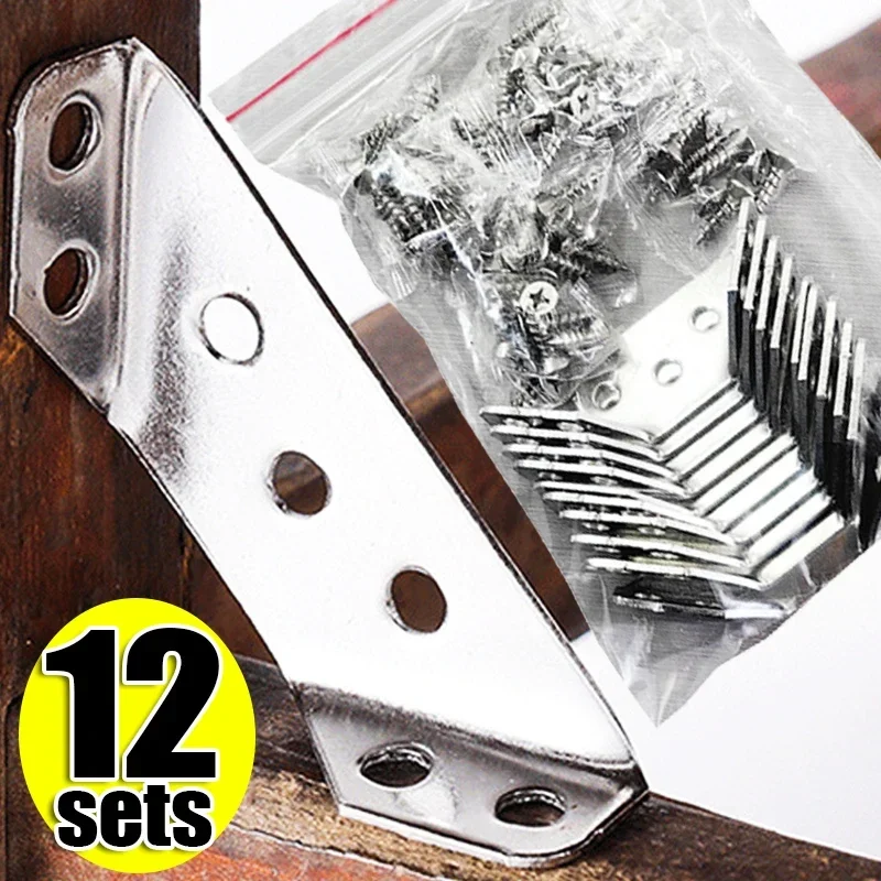 12/1set Stainless Steel Corner Brace Universal Furniture Fasteners Corner Angle Brackets Connector Shelf Cabinet Support Frames