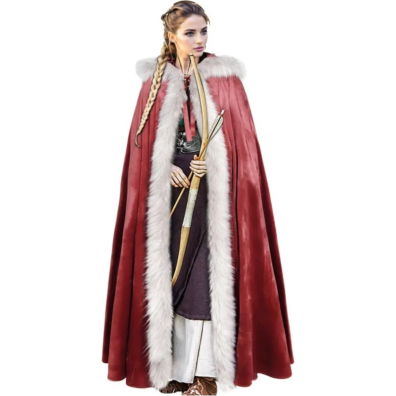 

Viking Fur Cloak with Hood Fur Hooded Cape for Women Men Ren Faire Medieval Cosplay Halloween Party Cloak