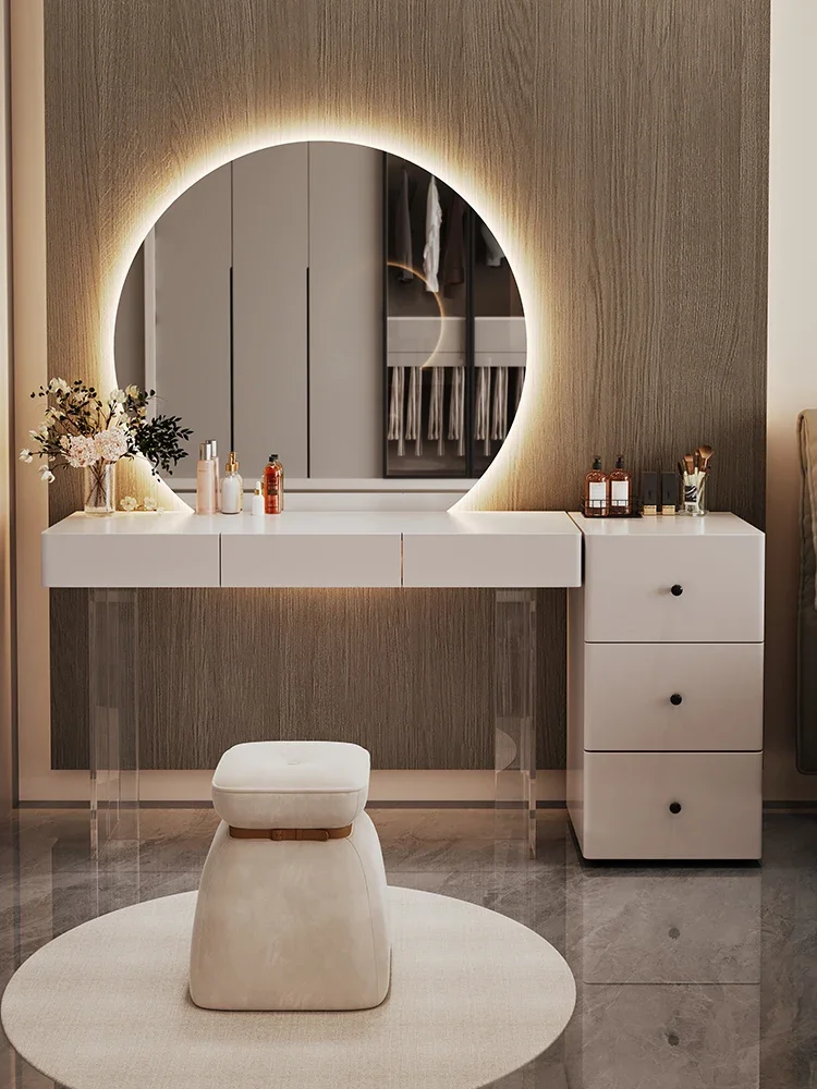 Dresser 2024 new light luxury cream wind big round mirror Internet celebrity bedroom modern minimalist cloakroom makeup table