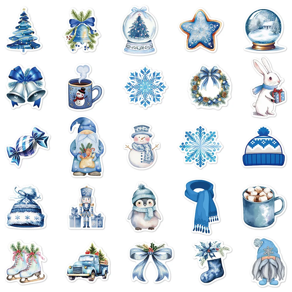 50/100 шт. синие зимние наклейки для скрапбукинга, ноутбука, граффити, комната, общественный дневник Y2k, модный телефон, забавная рождественская наклейка