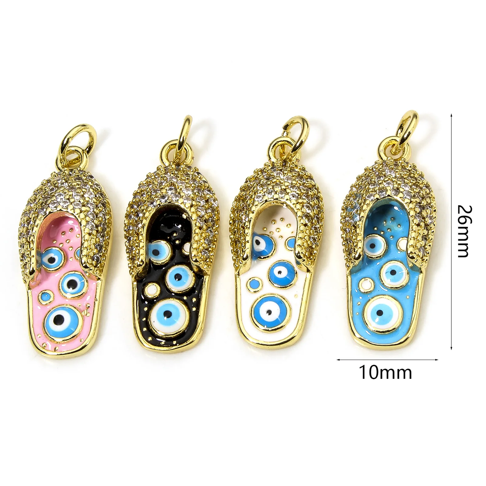 1pc New Brass Charms Multicolor Flip Flops Slipper Eye Enamel Gold Color Pendant DIY Necklace For Women Jewelry Gift 26mm x 10mm