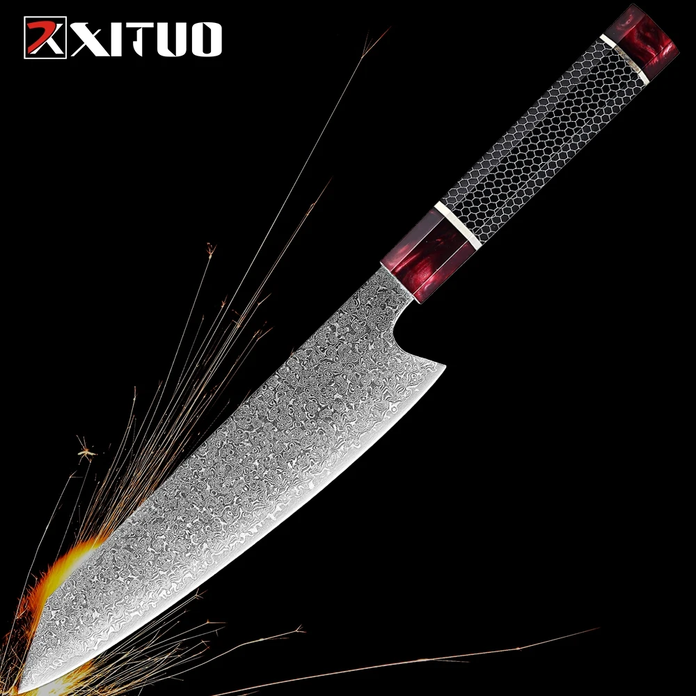 XITUO Kiritsuke Knife Japanese VG10 Damascus Steel 8 inch Octagonal Handle Kitchen Chef Knife Cleaver Cutt Meat Slicing Knife