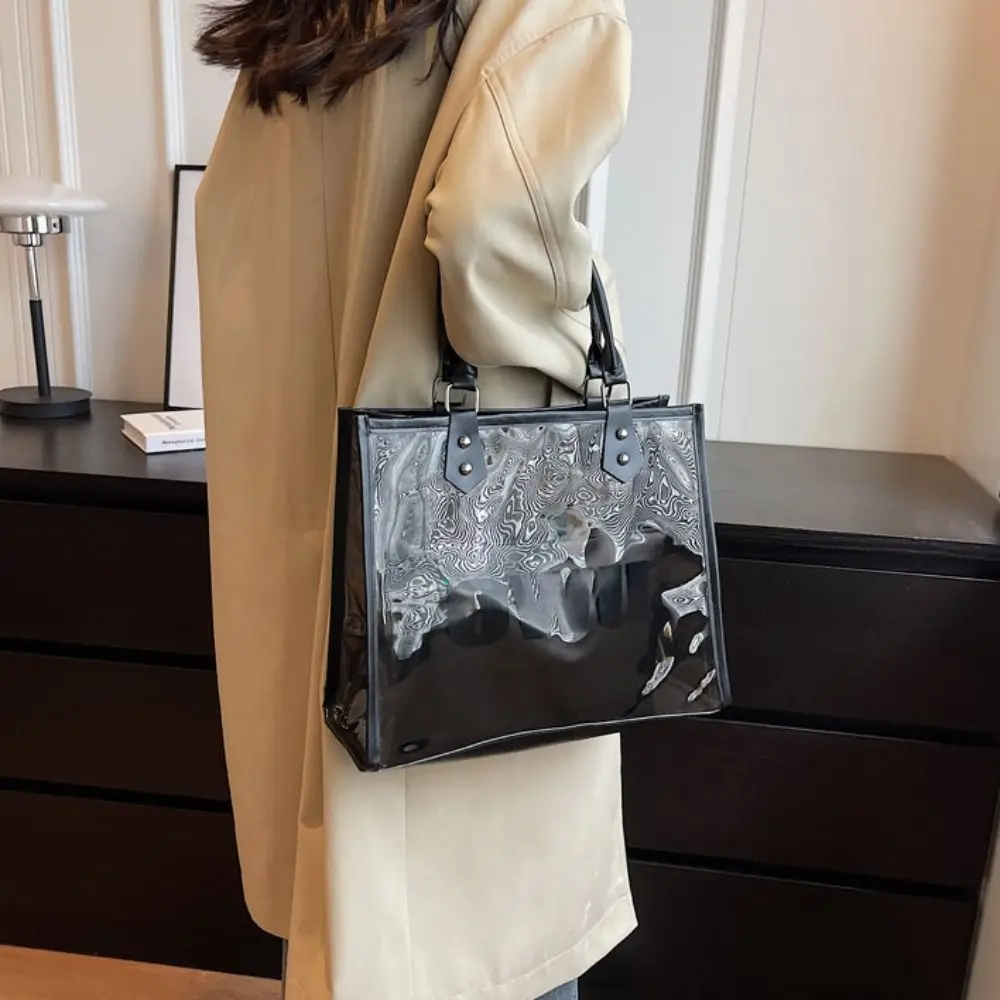 

Large Capacity Transparent Jelly Bag Frosted Tote Bag PU Leather Clear PVC Handbag Fashion Storage Pouch PVC Composite Tote Bags