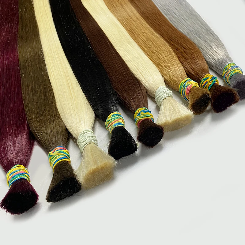 100% 本物の人毛バルク、ウェフトなし、バージンレミーヘア、ベトナム産ストレートヘアバルク、ナチュラルブラックヘアエクステ、編み込み用