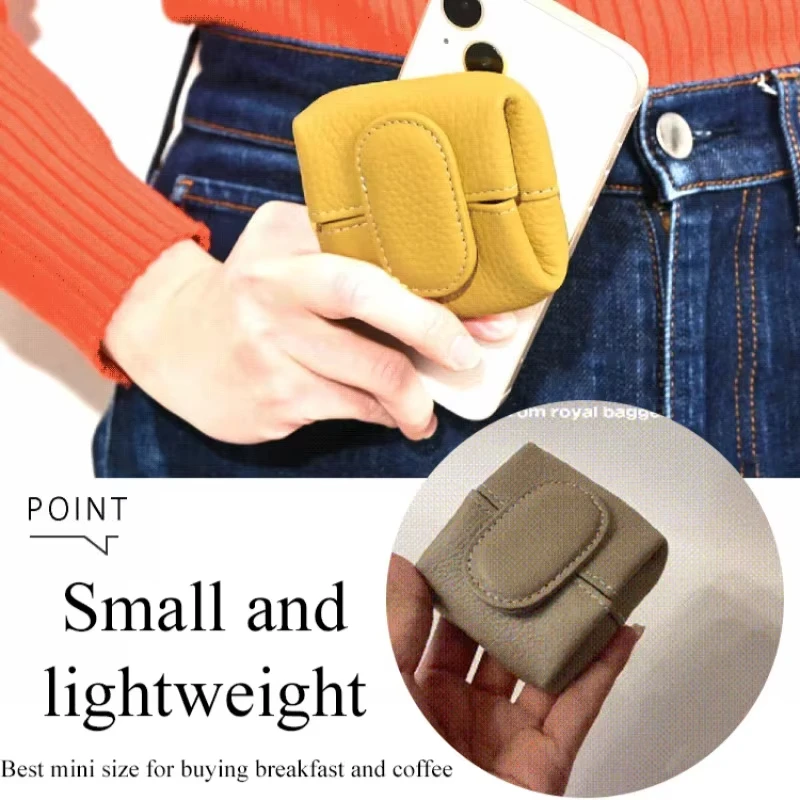 Solid Color Mini Coin Purse Genuine Leather Coin Purse Head Layer Cowhide Portable Ladies Compact Cowhide Money Clip