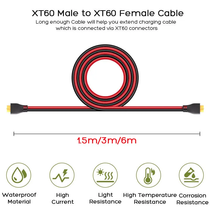 6m 3m 1.5m 12AWG XT60 남성-XT60 여성 충전 케이블 ALLPOWERS R600 R1500 R2500 Ecoflow River Delta 등 태양광 발전기