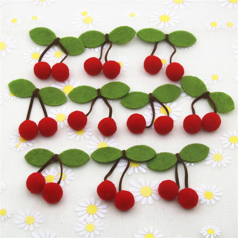 5CM 12pcs Patches Pompon Cherry Felt Appliques For Clothes Sewing Supplies  Craft Ornament