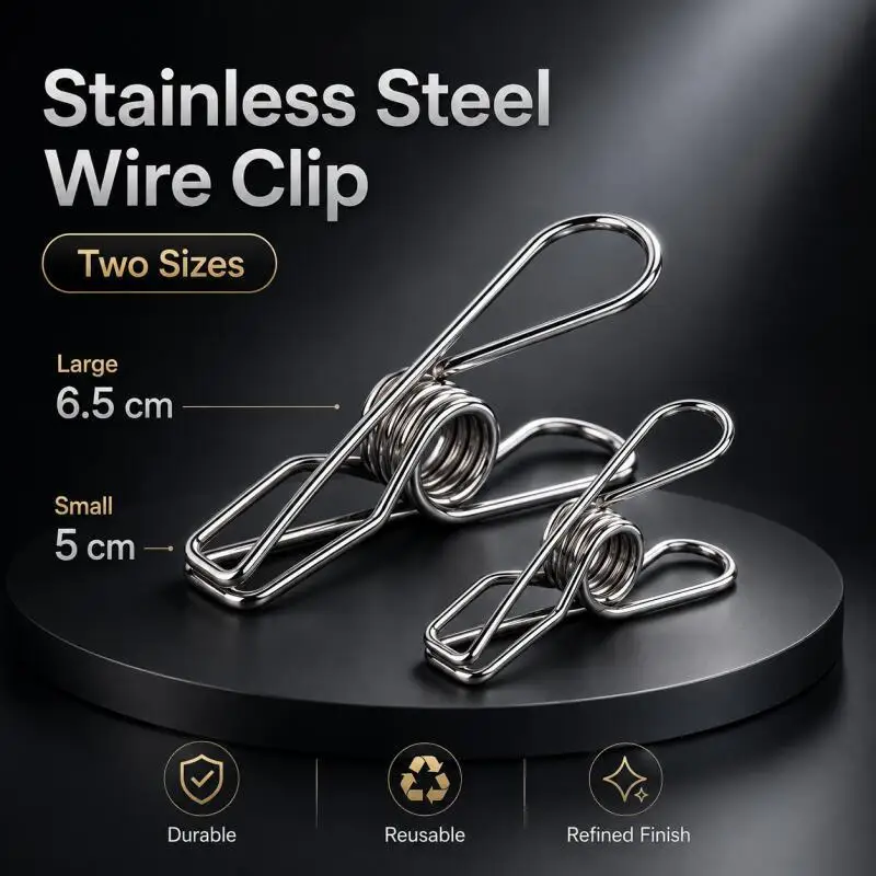 100~10 Stück Büroklammern aus Metall, Hohlklammern, Mehrzweck-Utility-Clips, Edelstahlklammern, Stoffklammern für Küche und Büro – Detail 1