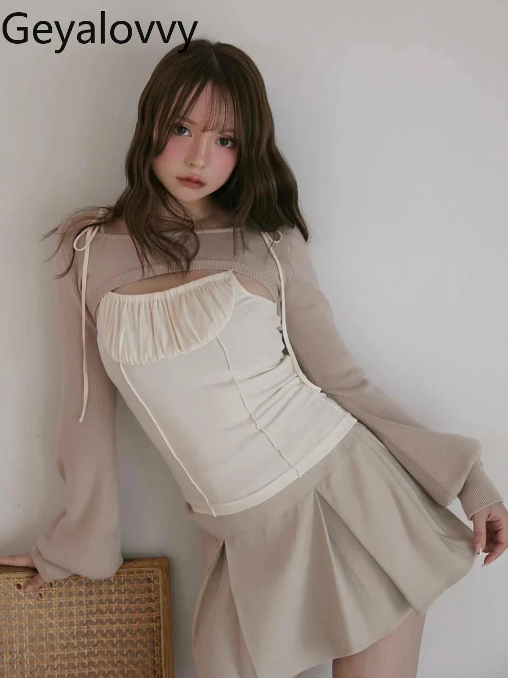 

Japanese Style Harajuku Vintage Girl Bow Tie Mini Skirt New Sweet and Cute Fashion Solid Color Casual High Waist Skirts