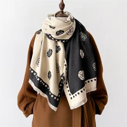 2024 Luxury Women Cashmere Winter Scarf Stripe Print Female Foulard Pashmina Large Double-sided Thick Warm Shawl Blanket Wraps