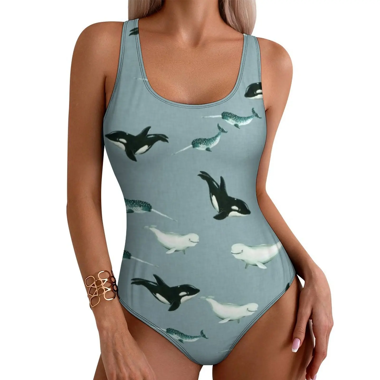 Arctic Animal Print Swimsuit Whales And Bear Swimwear One Piece Holiday Bodysuit Bathing Suit Women Push Up Sexy Beach Outfits