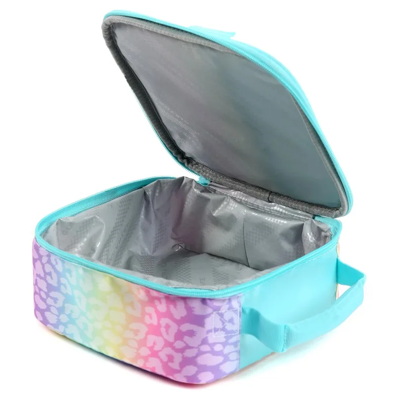 Lunch Box Combo with Ice Pack, Water Bottle, and Sandwich Container, Rainbow Leopard