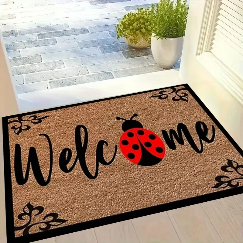 Vibrant Ladybug Doormat, Fun Insect Design, Spring Summer Home Decor, Indoor Outdoor Mat for Patio, Bedroom, Kitchen Entryway