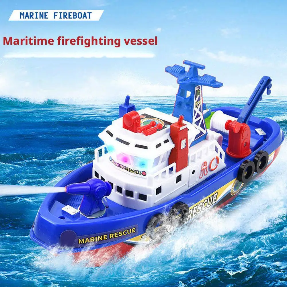 Electric Marine Rescue Fire Fighting Boat Model with Lighting Music Water Spraying Swimming Capabilities Pool Swim Toys for Kid