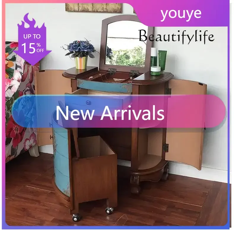 N19  American flip dresser retro small apartment bedroom simple makeup cabinet painted dressing table