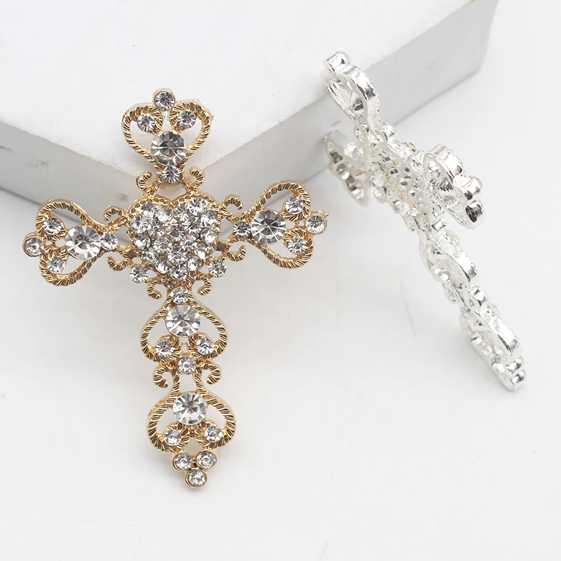 5pcs Metal Cross Alloy Rhinestone Crafts For Necklace Jewelry Box Decoration Material Accessories 4.7*6.4cm