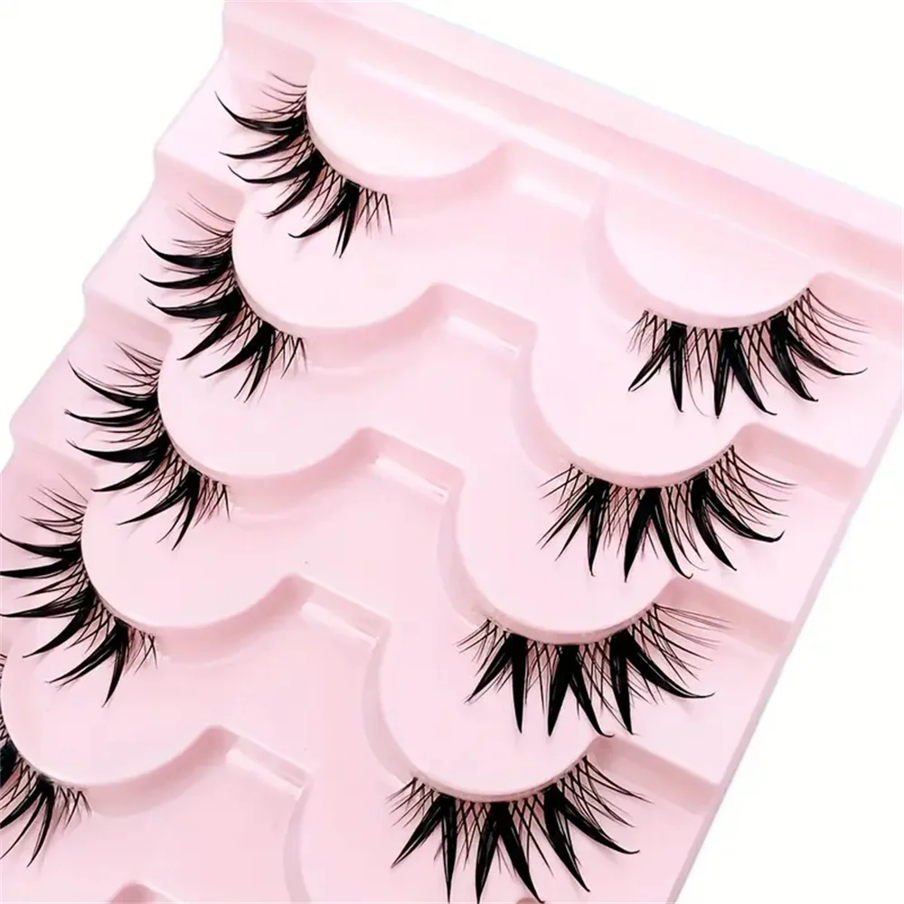 7 Pairs Half Eye Lashes With Transparent Stem Natural Long 3D Fairy Clusters Manga False Eyelashes Wet Look Cosplay Lashes