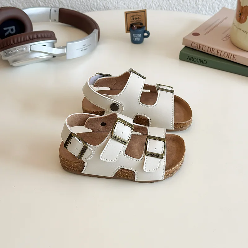 New Summer Kids Cork Beach Sandals Children PU Leather Slide Sandals Boys Girls Outdoor Sports Sandals Everyday Casual Shoes