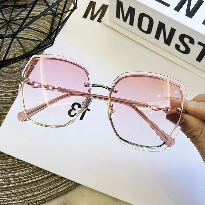 Fashion Rimless Square Sunglasses For Women 2024 Brand Designer Sun Glasses Vintage Shades Female Pink Eyewear Gafas De Sol