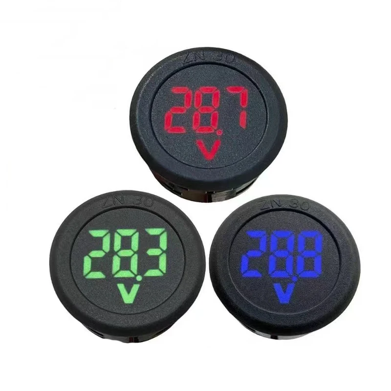 DC 4-100V LED Digital Display Round Two-wire Voltmeter DC Digital Car Voltage Current Meter Volt Detector Tester Monitor Pane